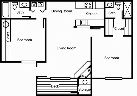 Floor plan for 2 beds, 2 baths, 918 sqft
